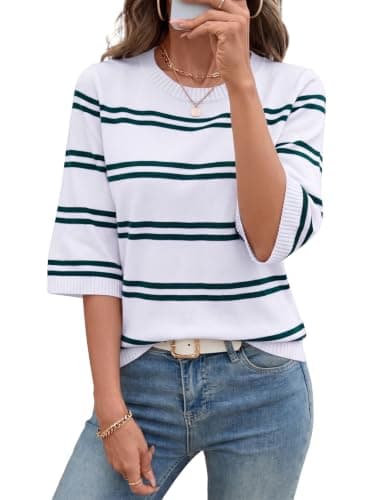 Totatuit Oversized 3/4 Sleeve Sweaters for Women Knit Lightweight Fall Tops