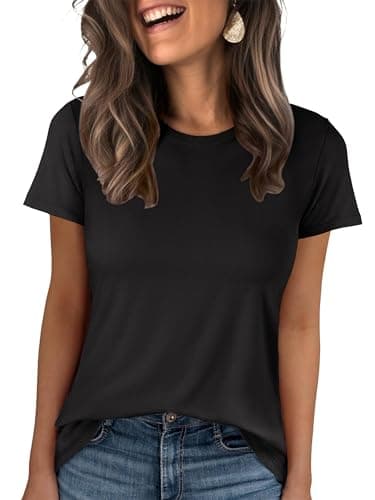 ANRABESS Women Short Sleeve Tops Summer Wrinkle-Free Basic Tee Shirts Black