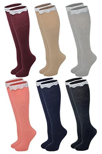 SUMONA Boot Socks Women (6 Pairs pack) Knee High Cable Knit Winter Wool Socks (Assorted B)