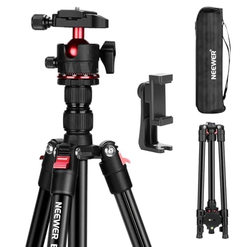 NEEWER Basics Travel Tripod for Camera, 72" Compact Lightweight Portable DSLR Stand, Ball Head, Arca Type QR Plate, Cell Phone Holder Compatible with iPhone Video Recording, Max Load 13.2 lbs, TP14
