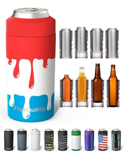 Frost Buddy Universal Can Cooler - Fits all - Stainless Steel Can Cooler for 12 oz & 16 oz Regular or Slim Cans & Bottles - Stainless Steel (Rocket Pop)