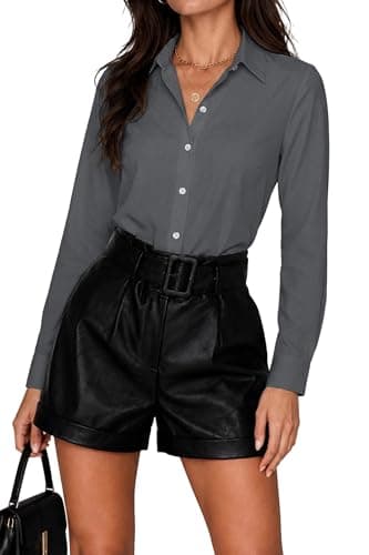 Stamain Dress Shirts for Women Grey Long Sleeve Button Down Regular Fit Work CollaGrey Blouses Wrinkle Free Silk Button Up Tuxedo Tops Wedding Party