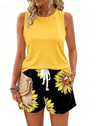LOTUCY Women Summer Shorts Sets 2 Piece Tropical Tropical Vacation Outfits