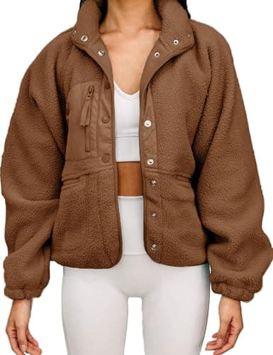 Aoang Womens Winter Coats Long Sleeve Fleece Faux Fur Jacket Caramel,XXL