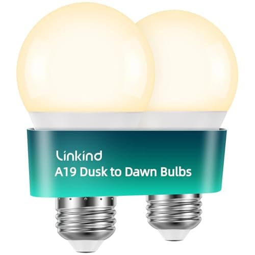 Linkind Dusk to Dawn Light Bulbs Outdoor, A19 Sensor Led Bulbs Automatic On/Off, 9.5W led Light Bulbs, 75 Watt Equivalent, 1200 Lumen, E26 Base, ETL&FCC Listed, 2700K Soft White, 2 Pack
