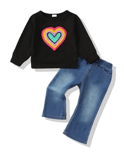 SODLON Baby Girl Clothes 12 18 Months Black Heart Sweatshirt Jeans Outfits