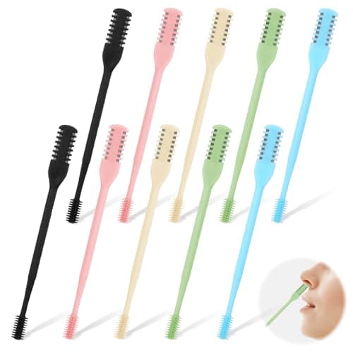 GEEHUA 10 Pcs Manual Nose Hair Trimmer for Men Women, 360° Rotating Nasal Hair Removal Cutter, 2-in-1 Stainless Steel Nose Trimmer with Ear Cleaner