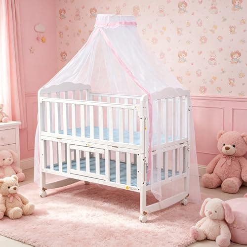 Vawolecy Baby Infant Hanging Mosquito Net,Toddler Dome Canopy Bed Netting, Palace-Style Crib Bedding Breathable Mesh（No Stand）
