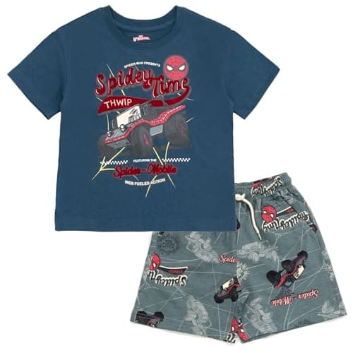 Marvel Spider-Man Little Boys T-Shirt and French Terry Shorts Outfit Set Dark Gray 5