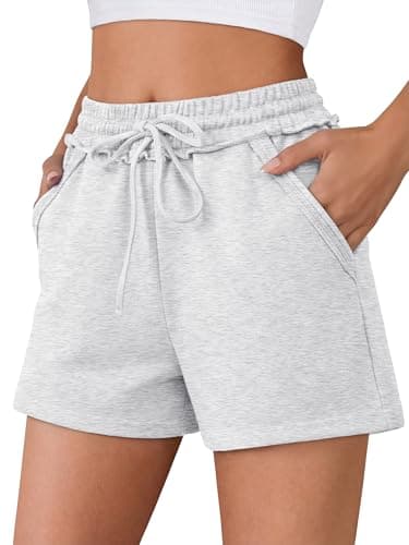 ANRABESS Womens Sweat Shorts Summer Casual Loose Athletic Workout Drawstring Comfy Running Shorts Beach Vacation Clothes Light Grey S