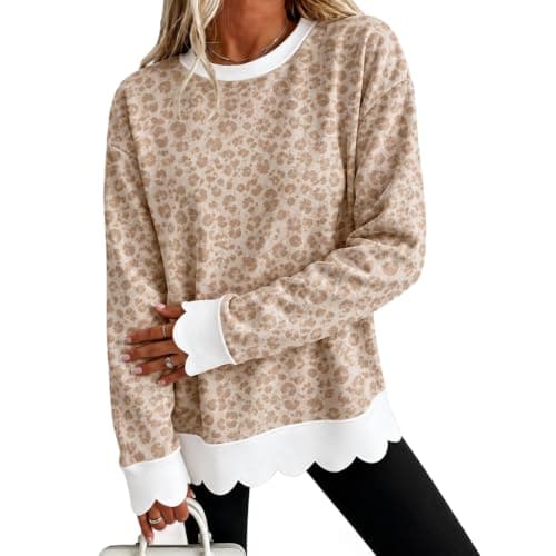 Women Sweatshirt Crew Neck Dressy Leopard Top Country Concert