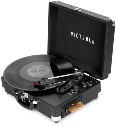 Victrola Journey+ Cassette – 3-Speed Bluetooth Suitcase Turntable with Built-In Speakers, Cassette Player & Vinyl Stream Technology, RCA Output & Aux In Support (Black)