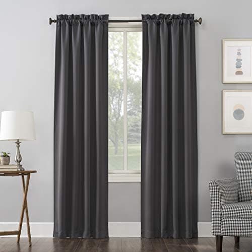 Sun Zero Easton Energy Saving Blackout Rod Pocket Curtain Panel, 40" x 63", Charcoal Gray
