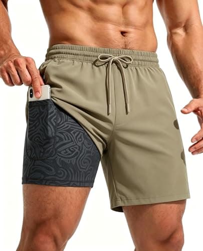 CoozySphere Men's Athletic Running Shorts with Liner Ultra Lightweight Workout Shorts 5" Khaki