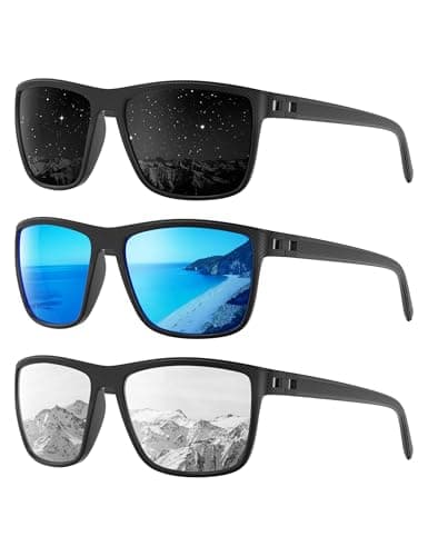 Foliful Polarized Sunglasses Men and Women, Mens Sunglasses Square Lightweight with UV Protection Sun Glasses for Fishing Driving, 3806A03