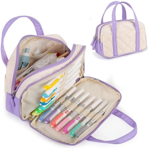 2 Compartment Pencil Case for Girl, Large Pen Pouch With Handle for School
