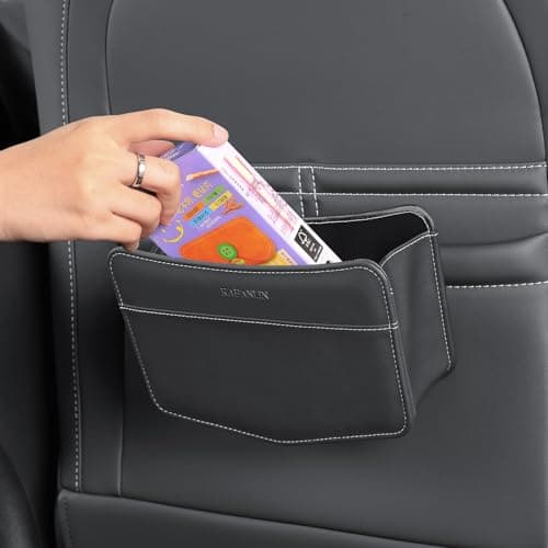 KAFANLIN Car Trash Can Small Leather Vehicle Trash Bin Car Dustbin Garbage Organizer Holder with Trash Bag Foldable Mini Cars Storage Bag Container for Auto SUV Van Trucks (Black,Clip on)