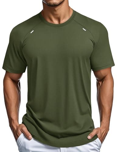 MAGCOMSEN Men's Gym Shirt Dry Fit Short Sleeve Shirts Athletic Running Lightweight Fitted T-Shirt Casual Performance Tee Army Green M