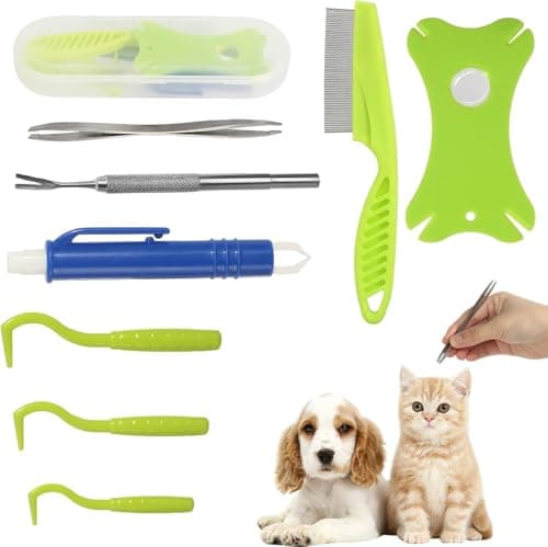Hoxxu Tick Removal Tool Kit 8-in-1 with Storage Box for Dogs and Cats