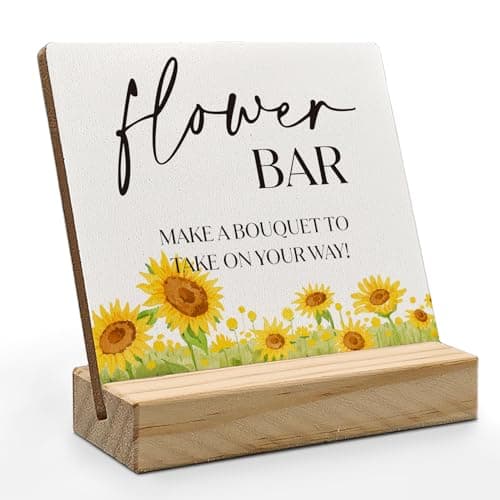 ANlANG Flower Bar Sign, Flower Bar Desk Decor, Bridal Shower Sign Wood Plaque, Wedding flowers, WeddingAccessories for Reception Wooden Plaque Sign for WeddingReception Sunflower Decor, 4X4 inch