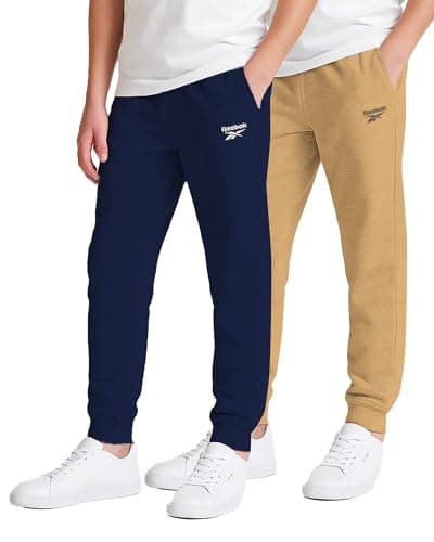 Reebok Boys Sweatpants - 2 Pack Performance Fleece Boys Joggers Athletic Pants with Elastic Waistband for Toddlers and Kids, Size 2T, Vector Navy/Utility Beige