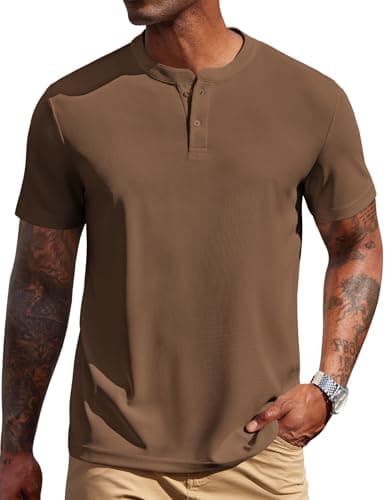 COOFANDY Men's Textured Henley Shirts Short Sleeve Casual Basic Tee Shirt