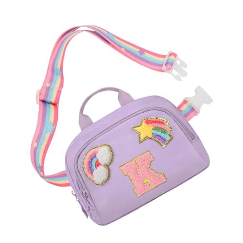 Fanny Pack for Girls, Cute Purse for Girls Teens Crossbody Bag for Kids Belt Bag With 2 Compartments Trendy Stuff Graduation Birthday Gifts for 4 5 6 7 8 9 10 11 12 13 Years Old Initial K-Purple