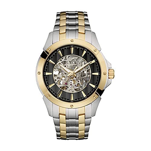 Bulova Men's Classic Two-Tone Stainless Steel 3-Hand Automatic Watch, Skeleton Dial, 43mm Style: 98A146