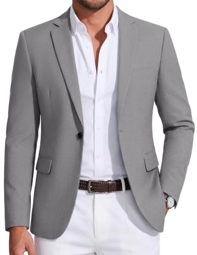 COOFANDY Mens Fitted Blazer Casual Sports Jacket Lightweight Suit Jacket Suit Coat (Light Grey XL)
