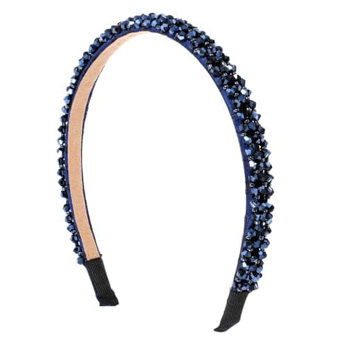 DOPENSPI Crystal Rhinestone Headbands for Women Girls, Fashion Sparkly Beaded Hair Hoop Fancy Dressy Headbands Hair Accessories Bling Padded Hairs Bands for Women Girls(Navy Blue)