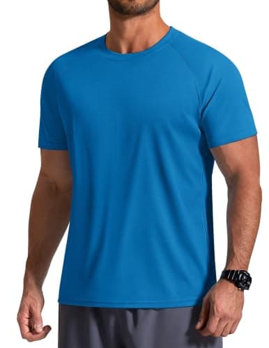 COOFANDY Swim Shirts for Men Rash Guard Short Sleeve UPF 50+ Sun Shirts Quick Dry Summer Beach Water T-Shirts Blue