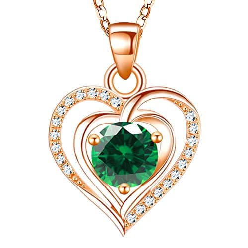 RIVIKO Valentines Day Gifts for Wife-Heart Birthstone Pendant Necklace for Women 925 Sterling Silver Zirconia Rose Gold Plated May Necklaces Christmas Mothers Day Jewelry Gifts For Her Mother Wife