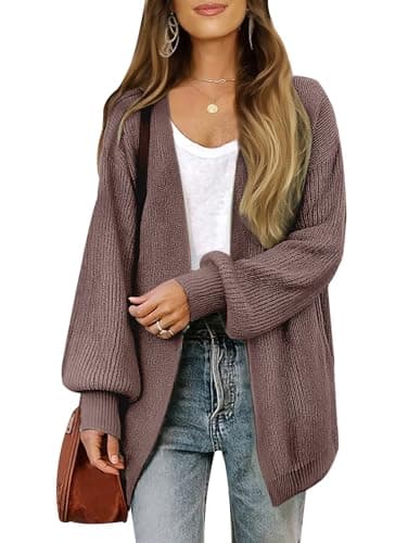 Libsorge Womens Long Cardigan Sweaters for Women Fall Winter Spring 2025 Trendy Outfits Chunky Waffle Knit Oversized Open Front Dressy Casual Lightweight Long Bell Sleeve Cardigans Sweater Nutmeg M