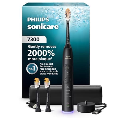Philips Sonicare 7300 Series Electric Toothbrush - Next-Generation Sonicare Technology, Pressure Sensor, 12 Brushing Settings, SmarTimer, BrushPacer, 21-Day Runtime, Travel Case, Black, HX7421/07