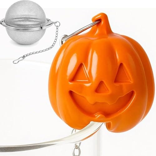 Lesnorry Cute Pumpkin Tea Infuser Set - Adorable Tricolor Kitty Hook, Fine Mesh Loose Leaf Tea Steeper, Stainless Steel, No Mess, 1 Pack (Pumpkin Perched on Your Teacup)
