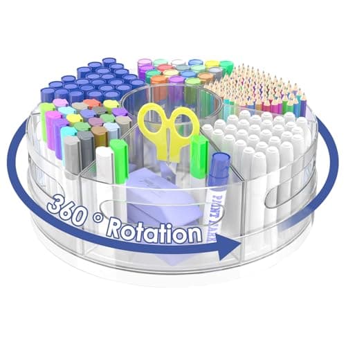 Chemlliy Acrylic Marker Organizer, 360 Degree Rotating Pencil Organizer with 7 Removable Compartments, Clear Crayon Organizers for Kids, Large Pencil Holder Desk for Office Home School