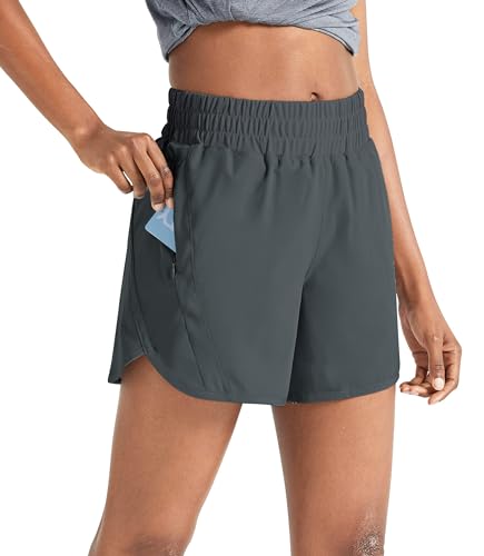 ZUTY 5" Athletic Running Shorts for Women with Zipper Pocket High Waisted Quick Dry Workout Gym Shorts with no Liner Dark Grey XS