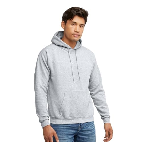 Hanes Men's Sweatshirt, EcoSmart Fleece Hoodie, Cotton-Blend Fleece Hooded Sweatshirt, Plush Fleece Pullover Hoodie-Ash