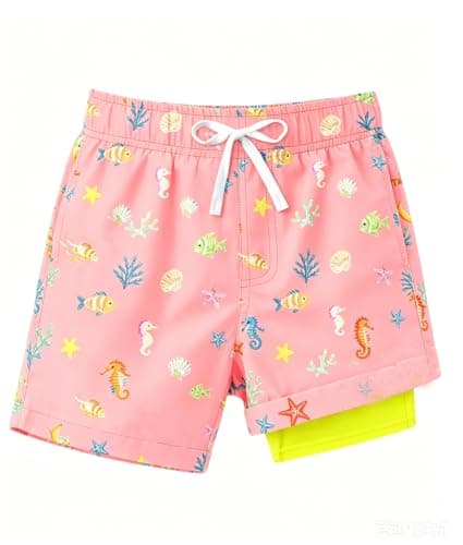 Cozople Boys Swim Trunks Cute Fish Printed Bathing Suit with Compression Liner Quick Dry Swim Shorts Lightweight No Mesh Board Shorts 5-6 Years