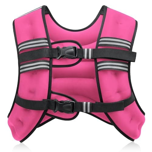 ZELUS Weighted Vest, 6lb/8lb/12lb/16lb/20lb/25lb/30lb Weight Vest with Reflective Stripe for Workout, Strength Training, Running, Fitness, Muscle Building, Weight Loss, Weightlifting, Pink(16 lb)