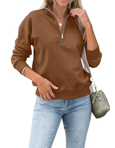 Dressmine 1/4 Zip Womens Sweatshirts Knit Solid Color Quarter Zip Pullover