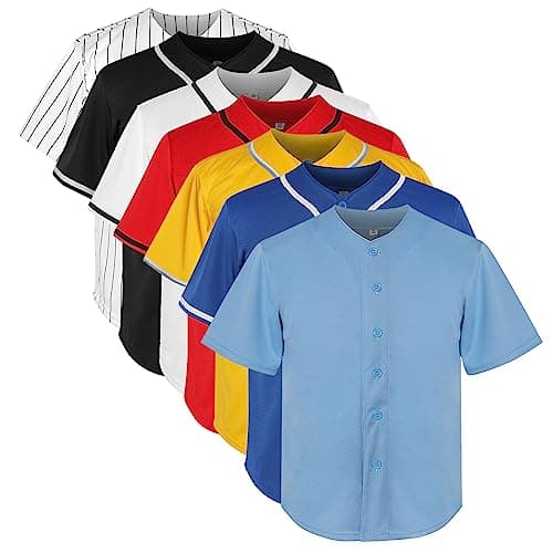 Youth Baseball Jersey Blank Boys T Shirt Button Down Hip Hop Fashion Sport Shirts Tops for Girls S-XL (Youth Light Blue,X-Large)