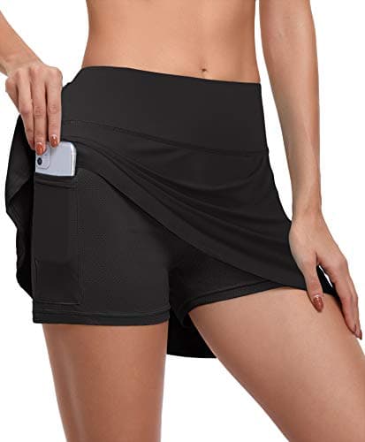 CHICHO Womens Athletic Skirts for Summer Girls Pleated Golf Skirt with Pockets Lightweight High Waist Tennis Skort Casual Dressy Running Workout Apparel Black Large