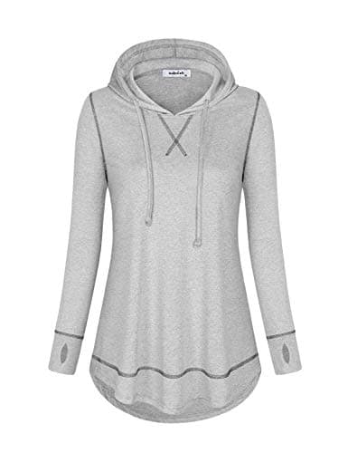 AxByCzD Workout Long Sleeve Shirts for Women Athletic Running Hiking Jogging Performance Hooded Tops Soft Comfy Cute Flattering Sweatshirt with Drawstring Grey Large