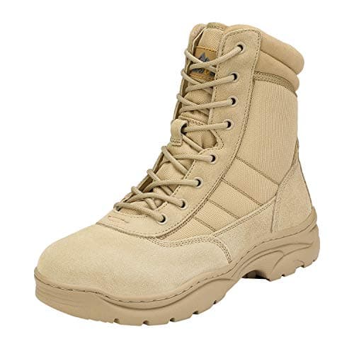 NORTIV 8 Men's Military Tactical Work Boots Side Zipper Leather Motorcycle Combat Boots Trooper,Size 7,Sand,TROOPER