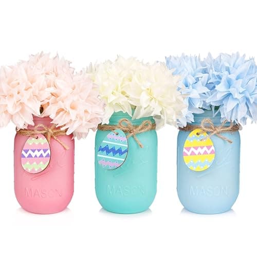 Easter Decorations, Easter Mason Jars Decoration, Easter Farmhouse Decor Dinning Rustic Table Centerpieces Decor for Home, Easter Decorations For The Home, Easter Centerpiece For Table