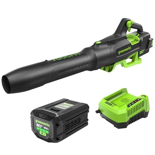 Greenworks 80V Electric Leaf Blower, 700 CFM, 2.5 Ah Battery and Charger
