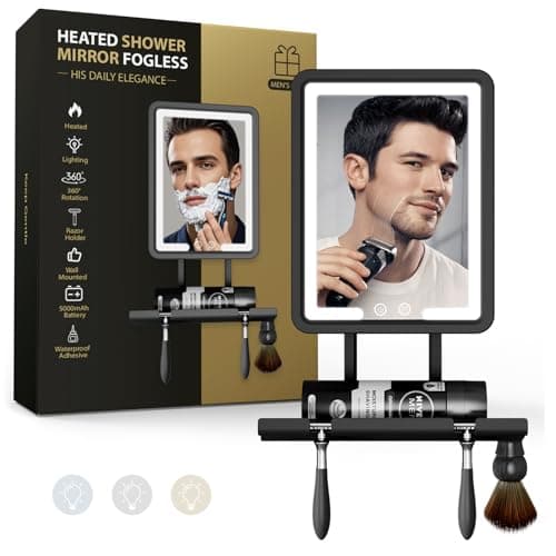 Quick Clear Shower Mirror Fogless for Shaving with Light - Electric Heated Shaving Mirror, No Water Needed, Rechargeable Anti Fog Bathroom Mirror, Dual Mount Installation, IPX4 Waterproof