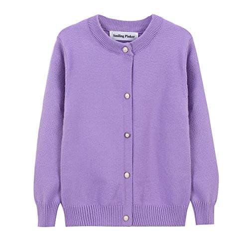 SMILING PINKER Girls Cardigan Sweater School Uniforms Button Long Sleeve Knit Tops (Purple, 2-3T)