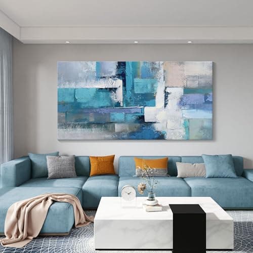 AJAZIKO Blue Modern Wall Art for Living Room - Blue Abstract Canvas Wall Art - Ideal for Bedroom, Office Decor, Artwork for Wall Decor, Large Pictures for Living Room 24×48IN